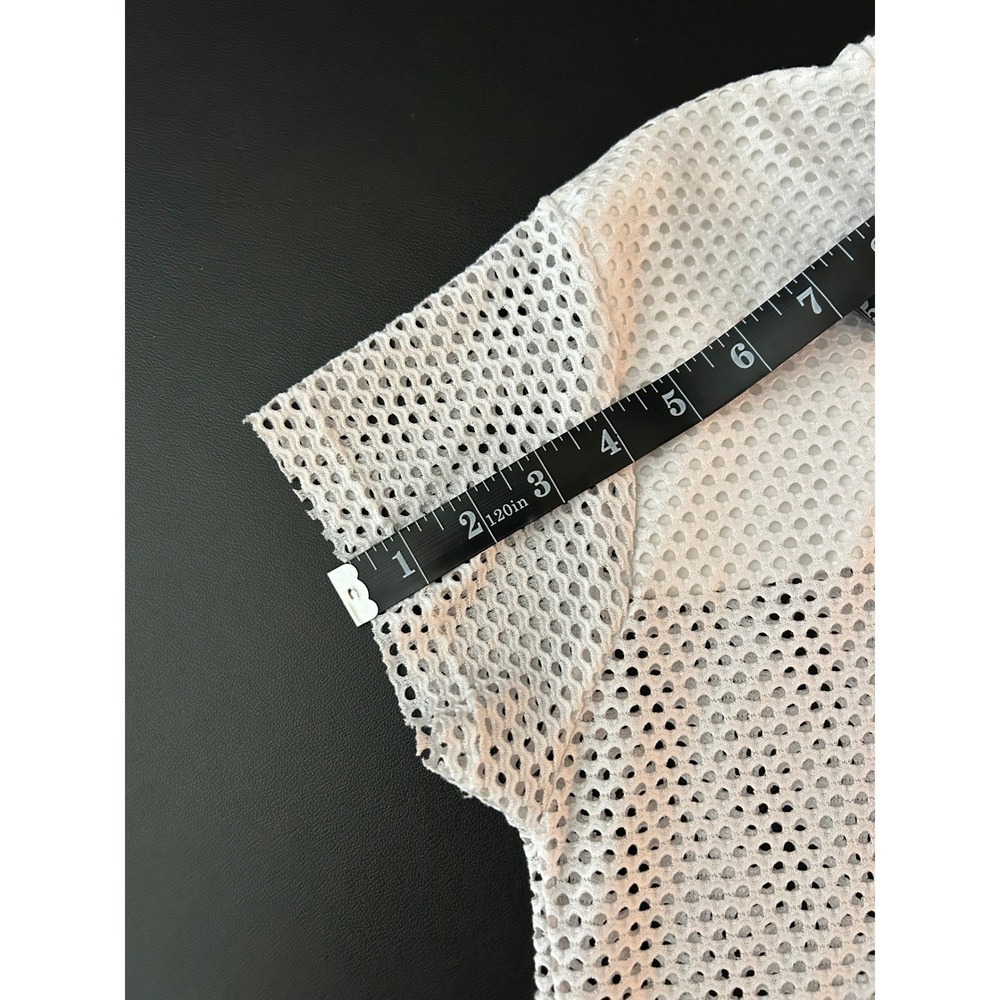 White Mesh Short Sleeve Full Zip Mock Neck High Low Top Size P (1226) - Picture 8 of 11